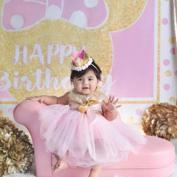 Girl’s Pink & Gold Sequin Tulle Dress, party, pageant, formal - Picture 3 of 4